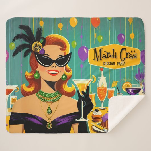 Couverture Sherpa Retro 50s Mardi Gras Cocktail Party (Devant (Horizontal))