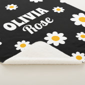 Couverture Sherpa Retro Black Daisy 70's Hippie Nom personnalisé (3/4)