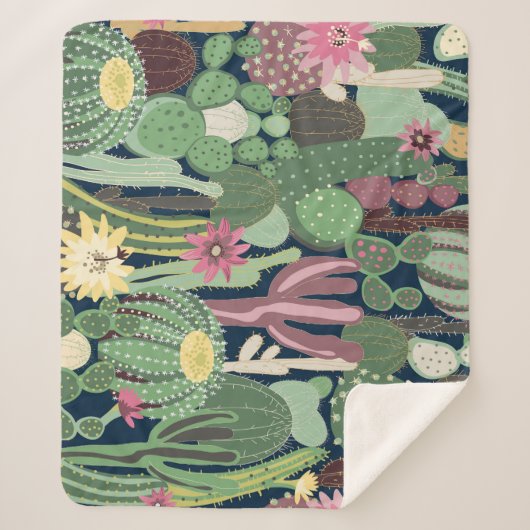Couverture Sherpa Retro Cactus Design : Texture de tissu sans fil (Devant)