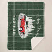 Couverture Sherpa Retro Camion Rouge Merry Noël Sherpa Blanche (Devant)