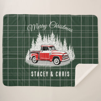 Couverture Sherpa Retro Camion Rouge Merry Noël Sherpa Blanche
