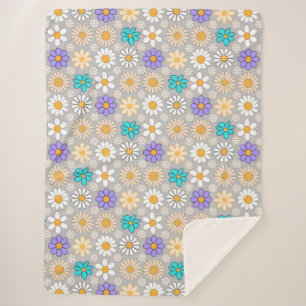 Couverture Sherpa Retro Daisy Motif Simple.01. Gray BG
