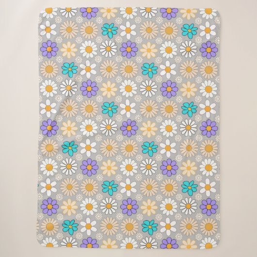 Couverture Sherpa Retro Daisy Motif Simple.01. Gray BG (Devant)