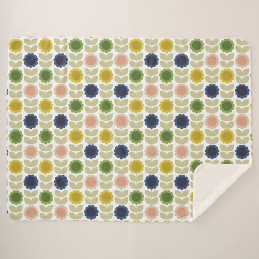 Couverture Sherpa Retro Groovy Summer Flowers Stems (Devant (Horizontal))