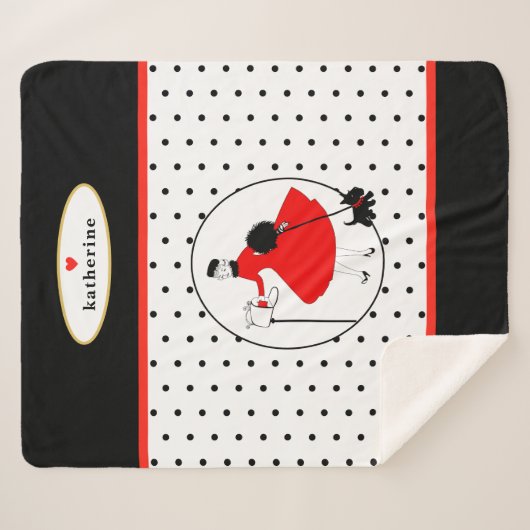 Couverture Sherpa Retro Mid-Century Design Dame avec chien (Devant (Horizontal))