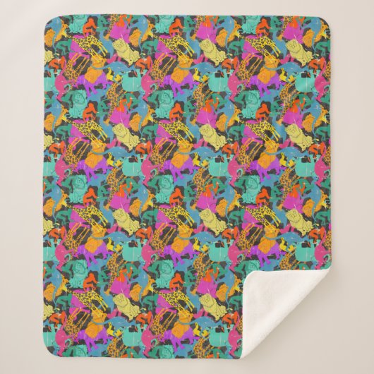 Couverture Sherpa Rétro motif animal de silhouettes (Devant)