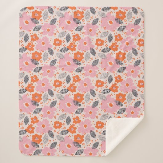 Couverture Sherpa Rétro motif floral mignon (Devant)