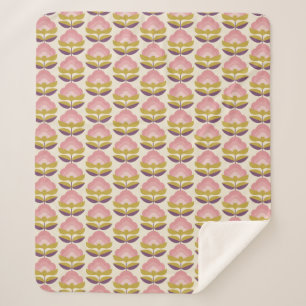Couverture Sherpa Rétro motif floral rose et pourpre