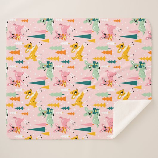 Couverture Sherpa Retro Reindeer Wonderland Motif de vacances (Devant (Horizontal))
