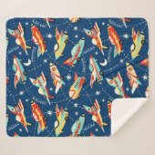 Couverture Sherpa Retro Space Rocket Cars Blue Nom personnalisé (Devant (Horizontal))