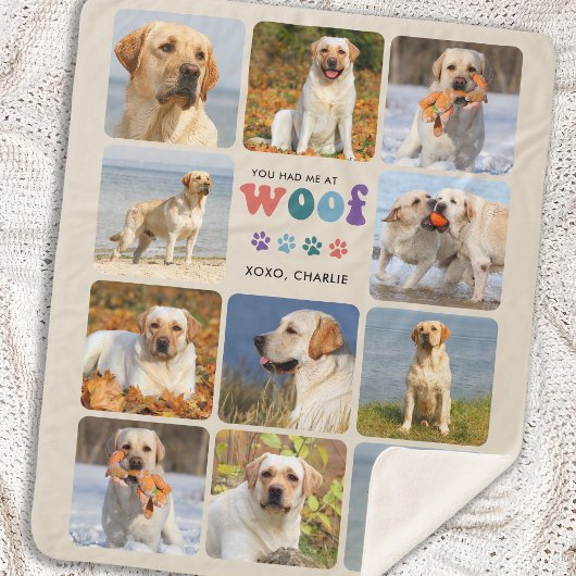 Couverture Sherpa Retro Vous M'Avez Eu WOOF Custom 11 Photo Collage 