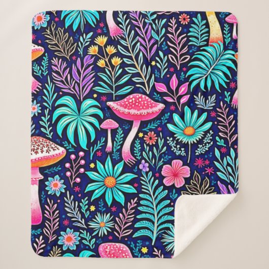 Couverture Sherpa Rêve de forêt de champignons psychédélique néon (Devant)