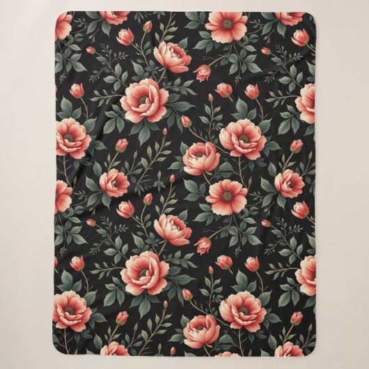 Couverture Sherpa Rêve floral noir (Devant)