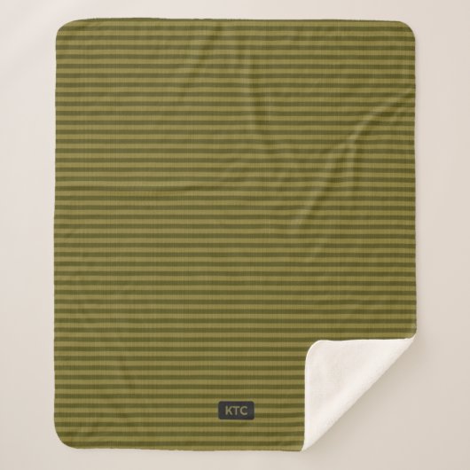 Couverture Sherpa Revêtement vert olive rayé - Ajouter des initiales (Devant)