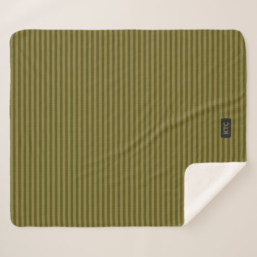 Couverture Sherpa Revêtement vert olive rayé - Ajouter des initiales (Devant (Horizontal))