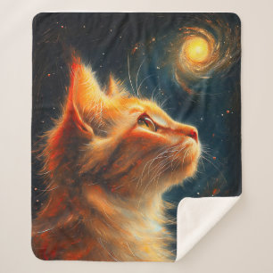 Couverture Sherpa Rêveur Cosmique   Chat Rouquin Gazeant les Étoiles
