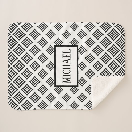 Couverture Sherpa Rhomboïde noir monogramme (Devant (Horizontal))