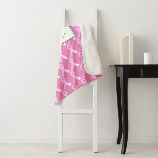 Couverture Sherpa Ribbon rose Cancer du sein Survivant Sherpa Blanke (En situation)