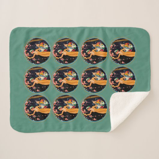 Couverture Sherpa Robe Jaune Lady cueillir Cerisier Fleurs Cercles (Devant (Horizontal))