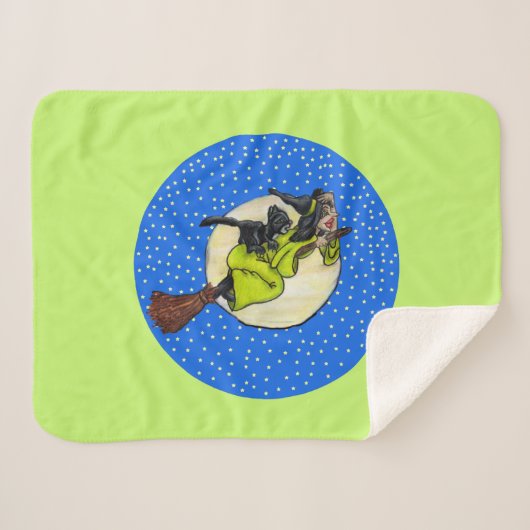 Couverture Sherpa Robe verte sorcière amusante volant sur les étoile (Devant (Horizontal))