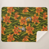 Couverture Sherpa Robins et fleurs de lys, orange et vert foncé (Devant (Horizontal))