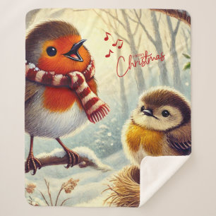Couverture Sherpa Robins mignons, Noël gelé