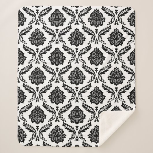 Couverture Sherpa Rococo Damask Pattern Black on White (Devant)