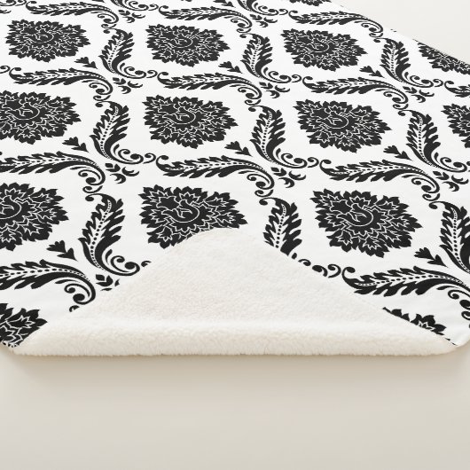 Couverture Sherpa Rococo Damask Pattern Black on White (3/4)