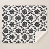 Couverture Sherpa Rococo Damask Pattern Black on White (Devant (Horizontal))