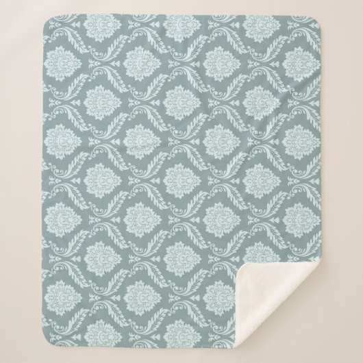 Couverture Sherpa Rococo Damask Pattern Duck Egg Blue+Teal (Devant)