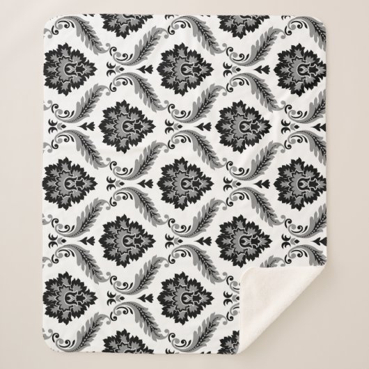 Couverture Sherpa Rococo Damask Pattern Grey Black White (Devant)