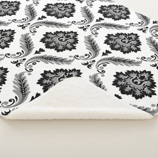 Couverture Sherpa Rococo Damask Pattern Grey Black White (3/4)