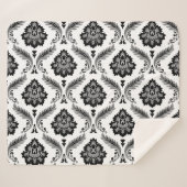 Couverture Sherpa Rococo Damask Pattern Grey Black White (Devant (Horizontal))