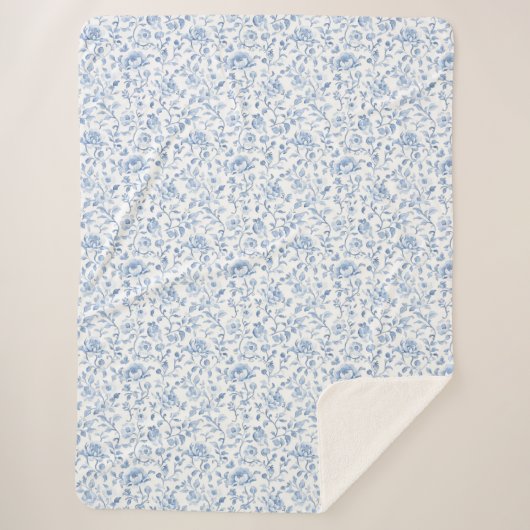 Couverture Sherpa Romantic Blue White Floral  (Devant)