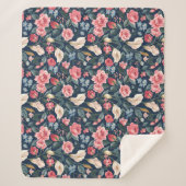 Couverture Sherpa Romantic Navy Blue Floral Garden Pattern (Devant)