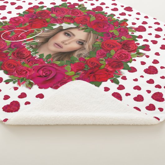 Couverture Sherpa Romantic Red Dark Pink Roses Photo Border (3/4)