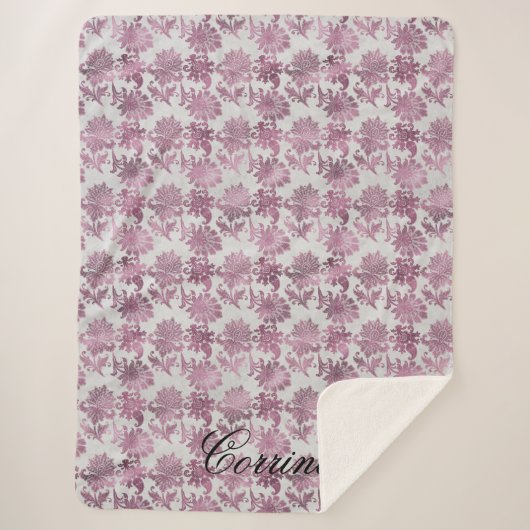 Couverture Sherpa Romantique Bourgogne Rouge Argent Floral (Devant)