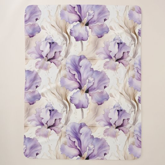 Couverture Sherpa Romantique violet Iris Floral (Devant)