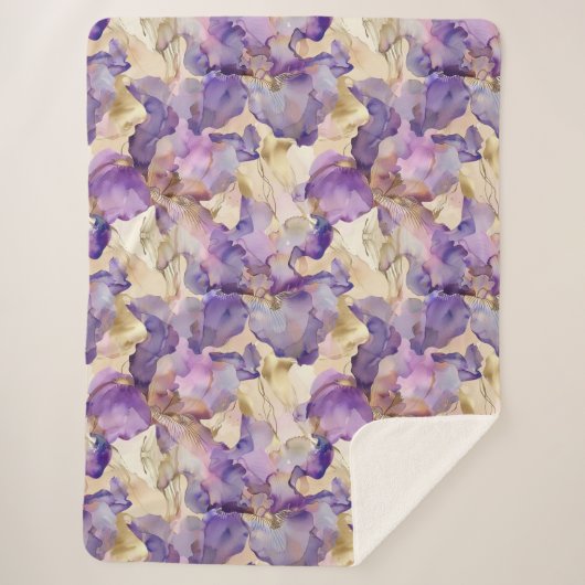 Couverture Sherpa Romantique violet or Iris Floral (Devant)