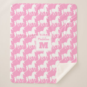 Couverture Sherpa Rose blanc de motif de silhouette de licorne