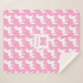 Couverture Sherpa Rose blanc de motif de silhouette de licorne (Devant (Horizontal))