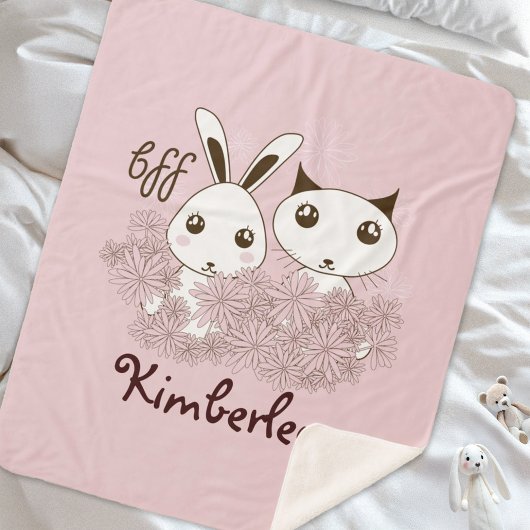 Couverture Sherpa Rose Cute Kitten Bunny Animal Amis Filles Enfants