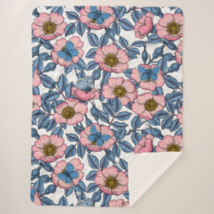 Couverture Sherpa Rose de chien et papillons