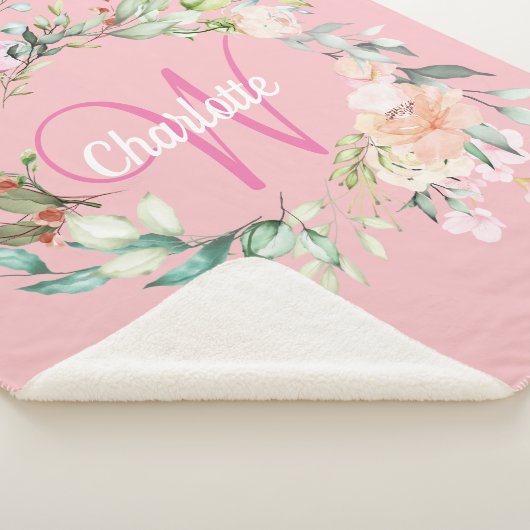 Couverture Sherpa Rose d'été moderne rose initial Monogramme (3/4)