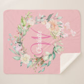 Couverture Sherpa Rose d'été moderne rose initial Monogramme (Devant (Horizontal))