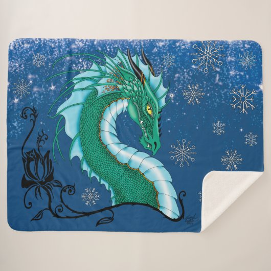 Couverture Sherpa Rose d'hiver Dragon (Devant (Horizontal))