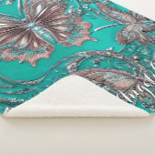 Couverture Sherpa Rose d'or Papillon Turquoise Nom personnalisé (3/4)
