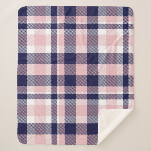 Couverture Sherpa Rose et marine Plaid, à damiers, tartan sans soudu (Devant)