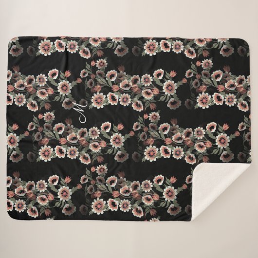 Couverture Sherpa Rose et vert doux d'inspiration baroque (Devant (Horizontal))