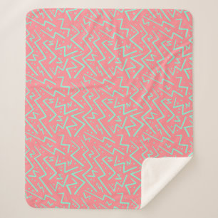 Couverture Sherpa Rose et Vert Retro Conception Psychédélique